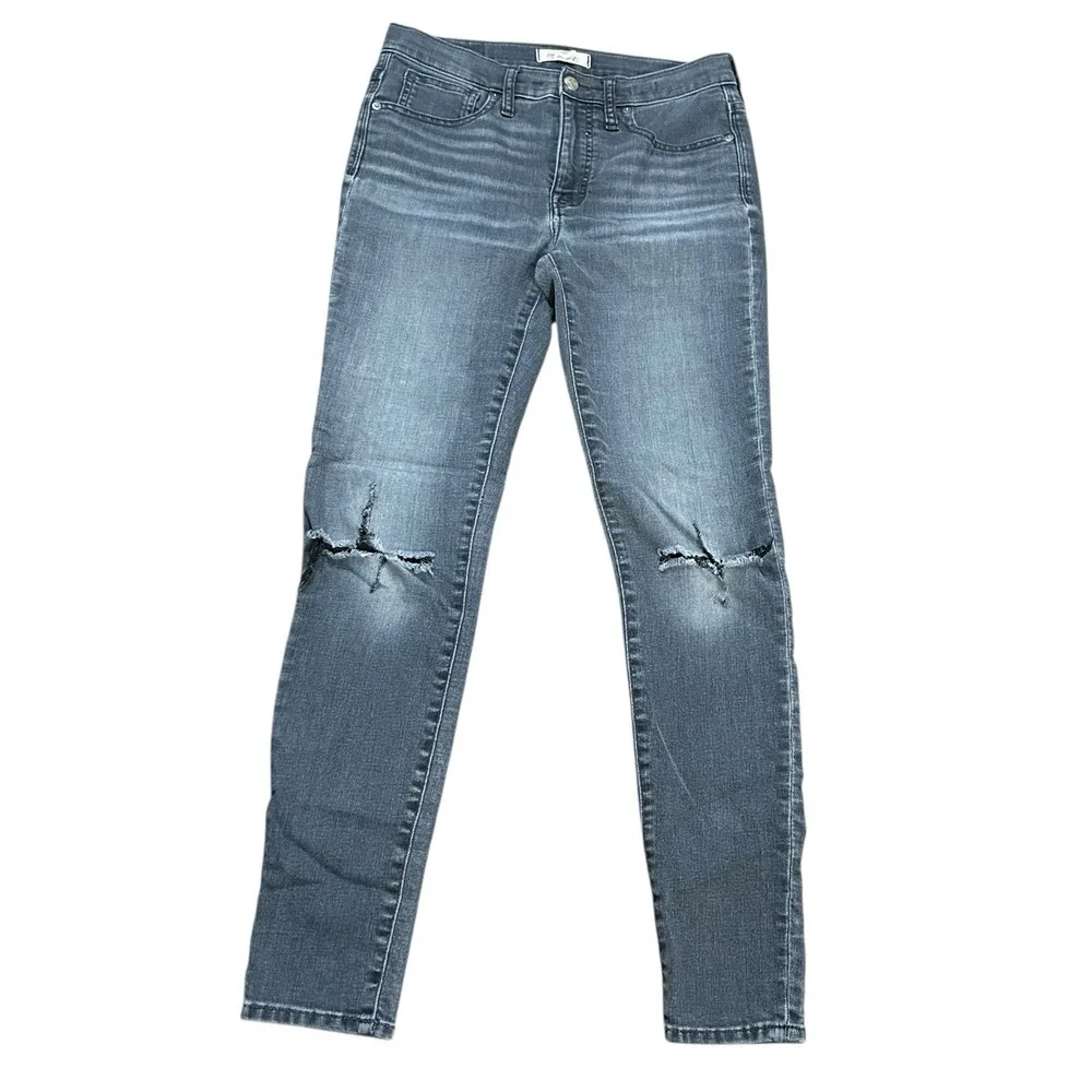 Madewell Mid-Rise Skinny Black Acid Wash Jeans Distrss Size 28T Tall